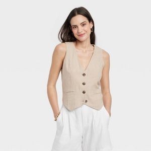 NWT Beige Target A New Day Linen Vest - Small/Medium